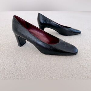 Nina black leather stacked heel shoes pumps size 8